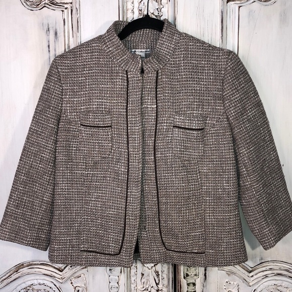 Vintage 3/4 Length Sleeve Gray, Taupe, and Cream Jacket Size 4 - Picture 1 of 8